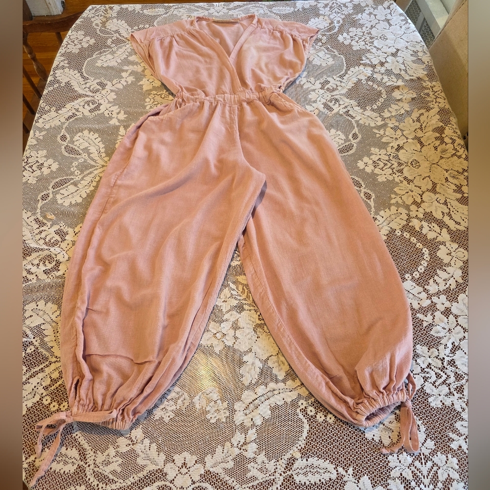 Jen's Pirate Booty Cotton Gauze Light Pink Jumpsuit Size Small
